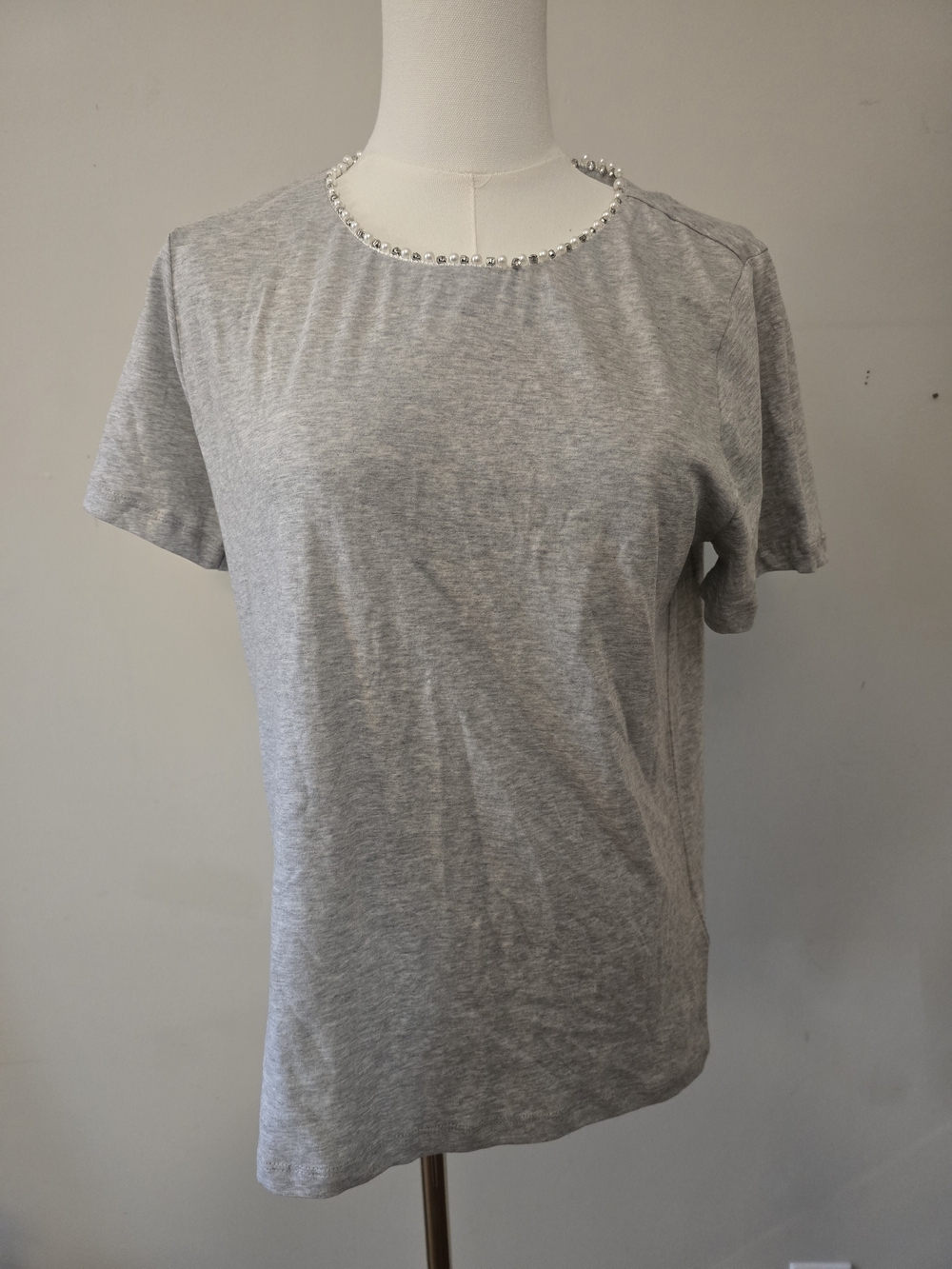 J. Crew Gray Short Sleeve Tee with Beaded Neckline NWT - Picture 1 of 4